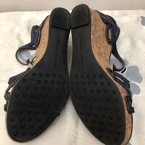 Adrienne Vittadini W Size 10 Gray Fine Leather Cork Wedges with Geometric Design - Picture 12 of 16
